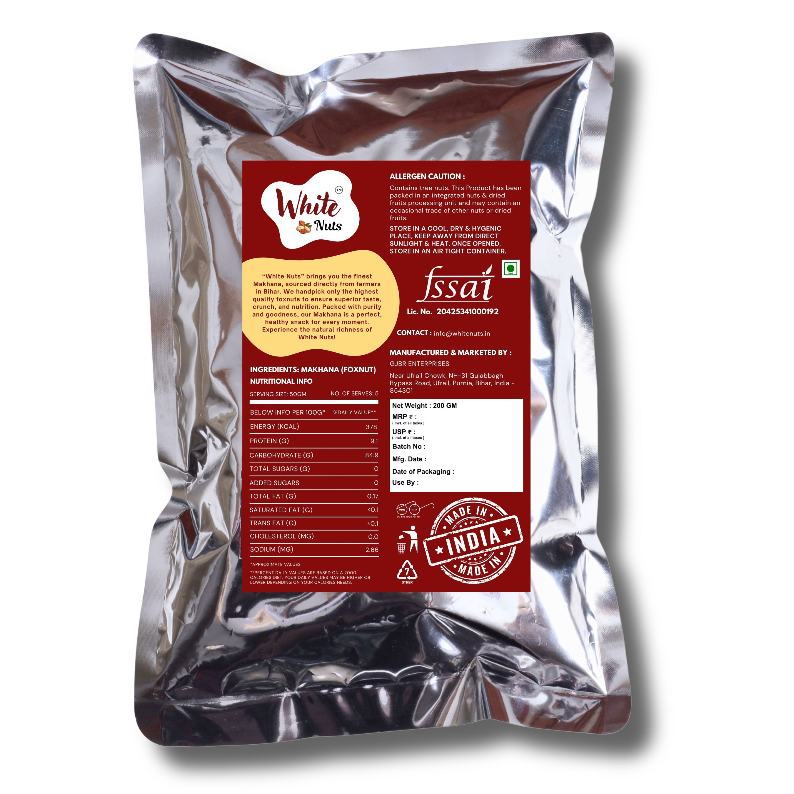 White Nuts Premium High Protein Phool Makhana 200 gm (Pack of 2)