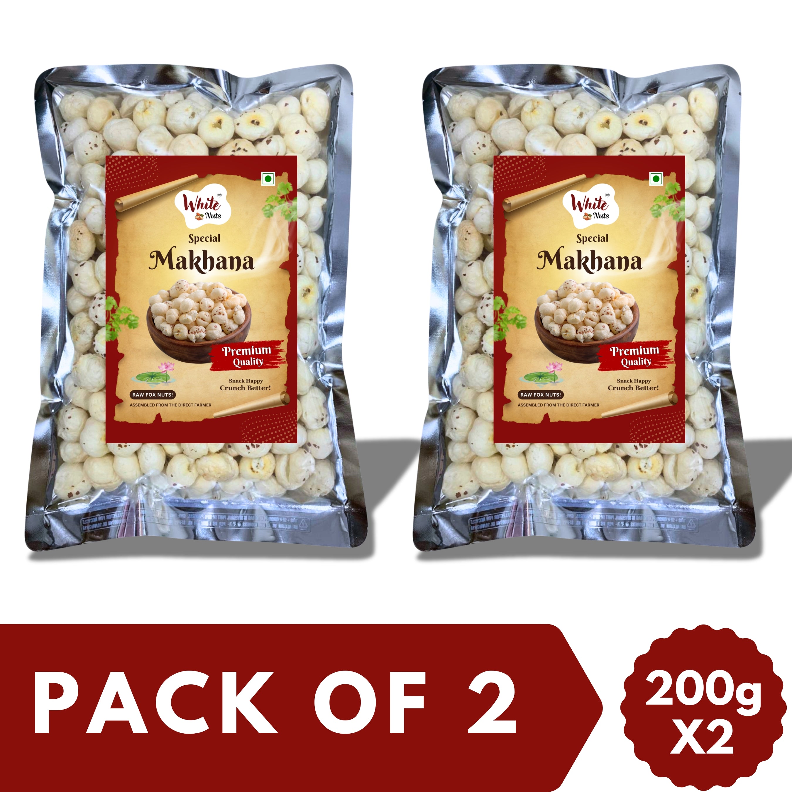 White Nuts Premium Protein Rich and Low Calories Makhana 200 gm (Pack of 2)