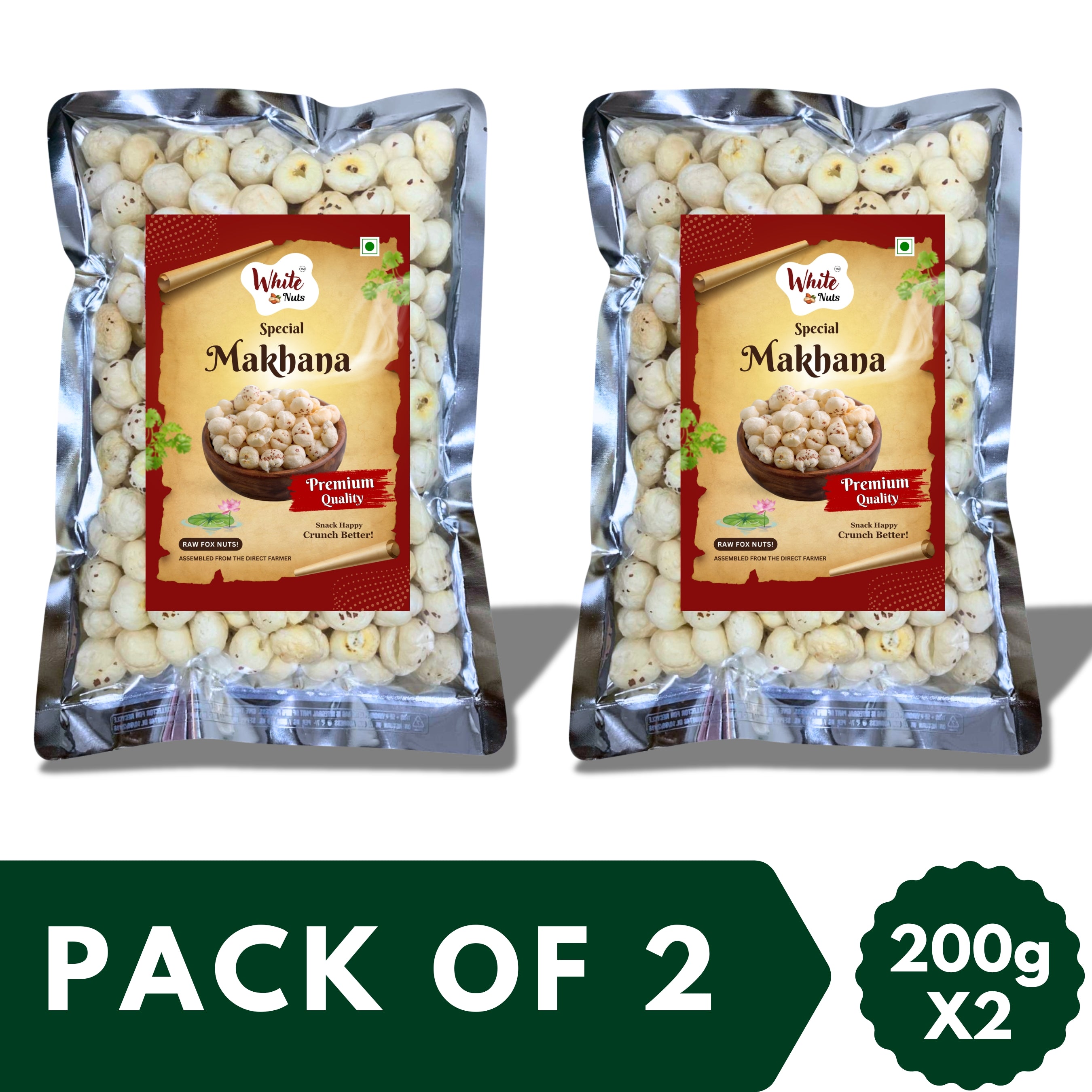 White Nuts Premium Jumbo Size Phool Makhana 200 gm (Pack of 2)