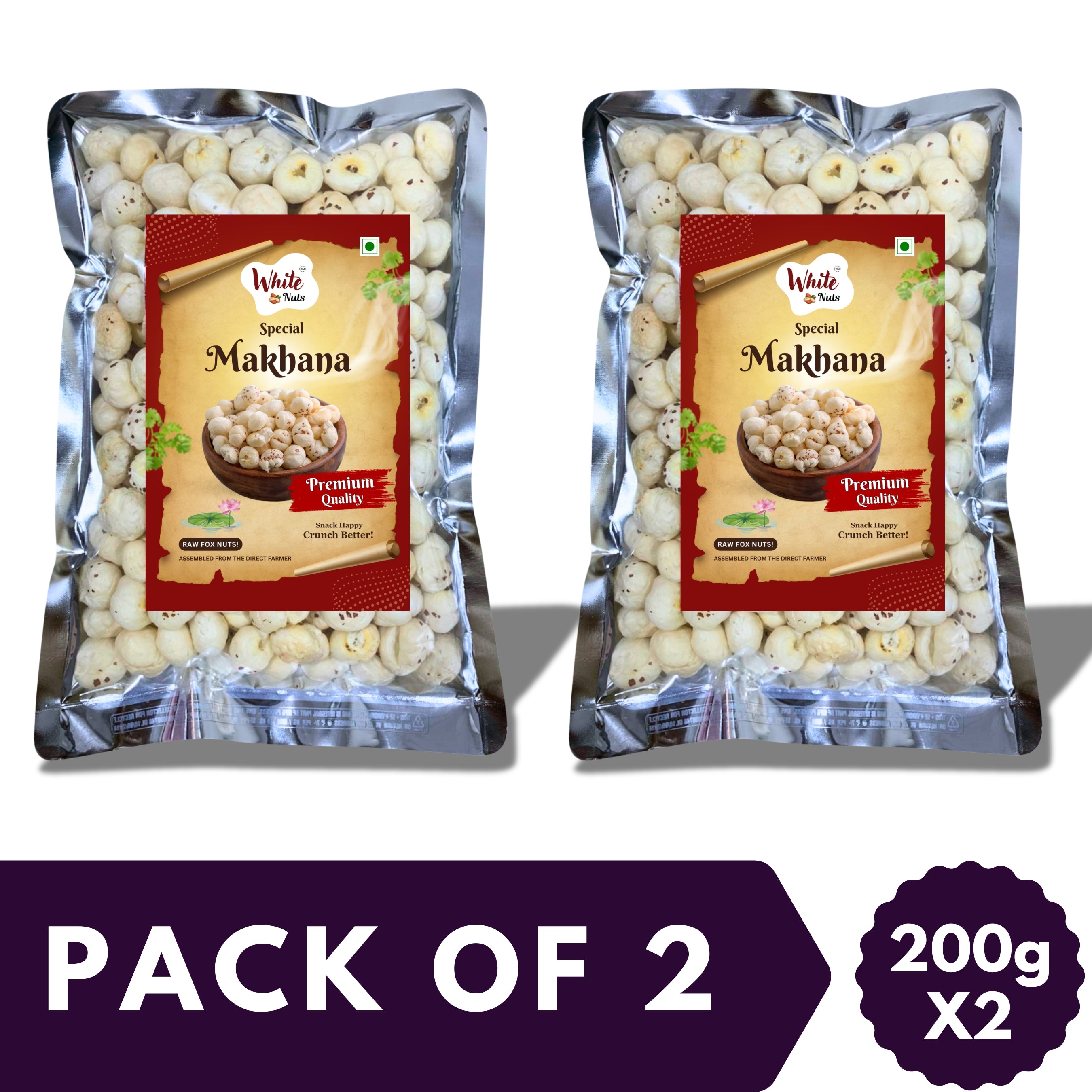 White Nuts Premium High Protein Phool Makhana 200 gm (Pack of 2)