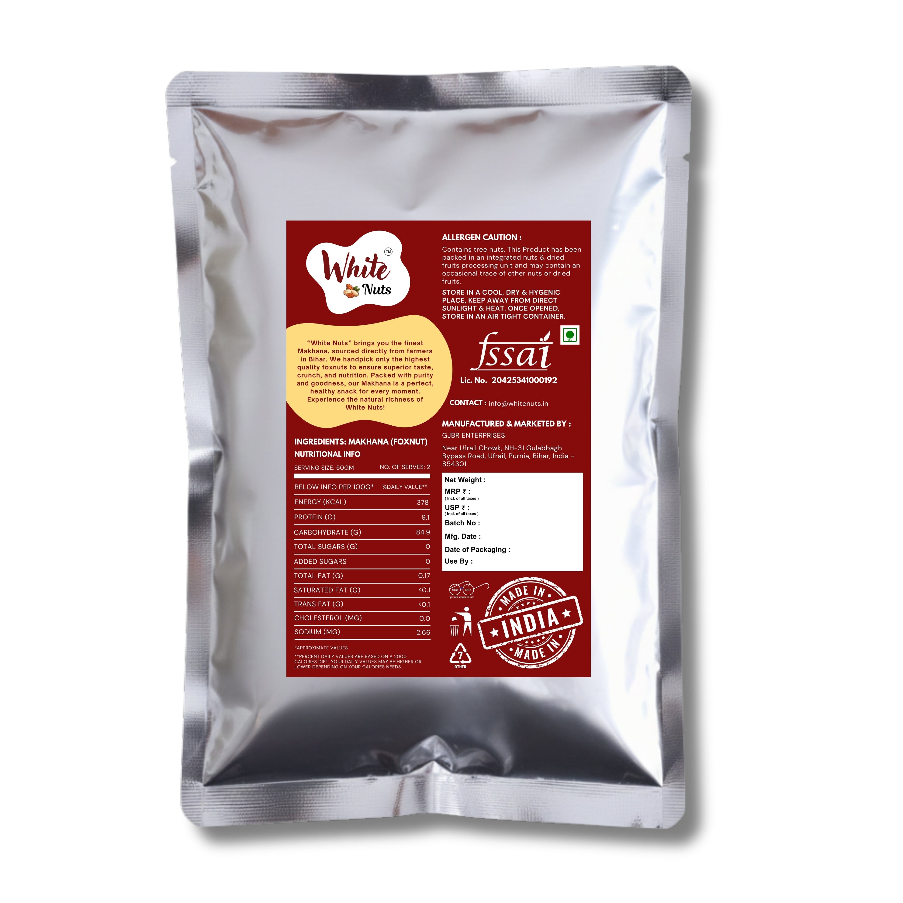 White Nuts Premium High Protein Phool Makhana 200 gm (Pack of 2)