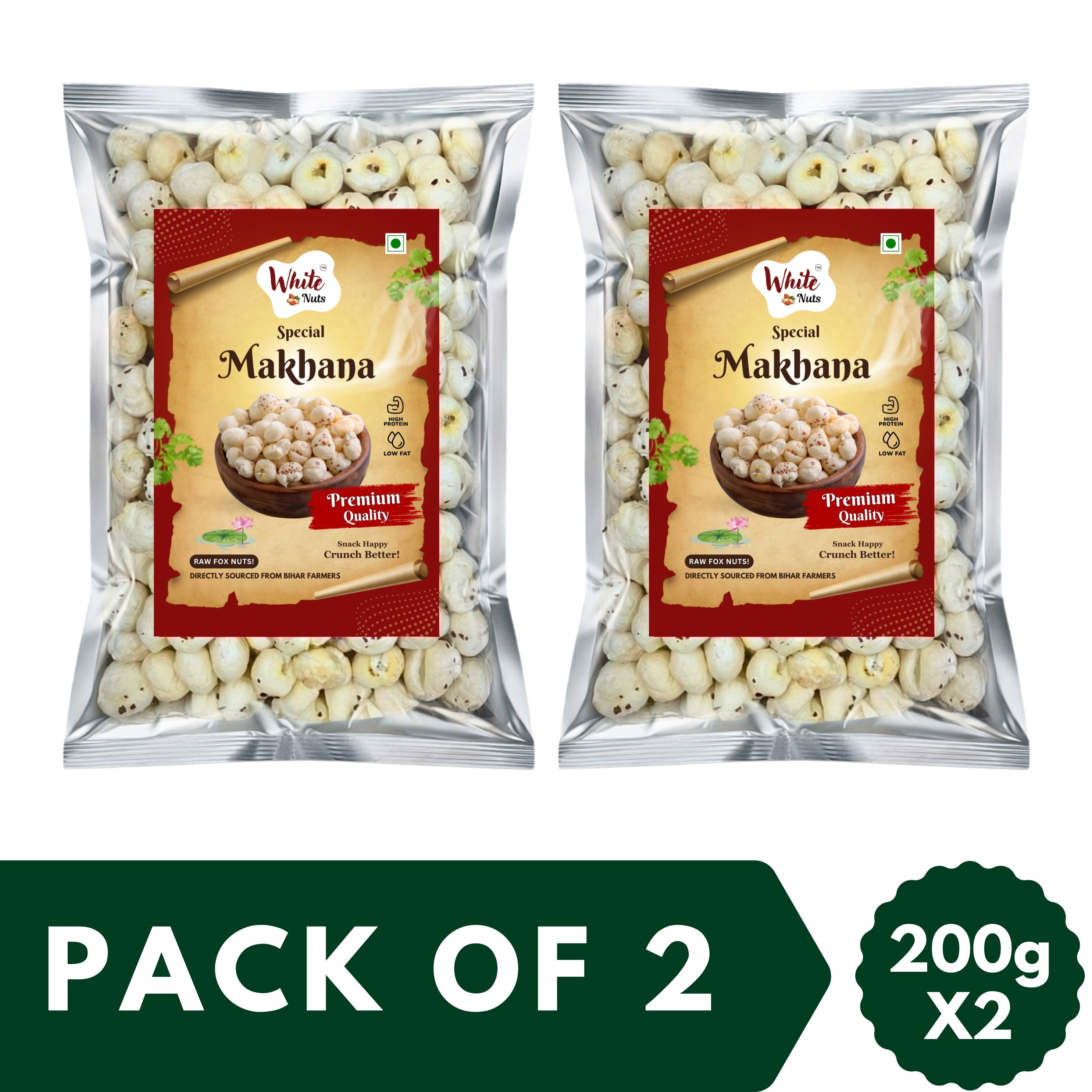 White Nuts Premium Jumbo Size Phool Makhana 200 gm (Pack of 2)