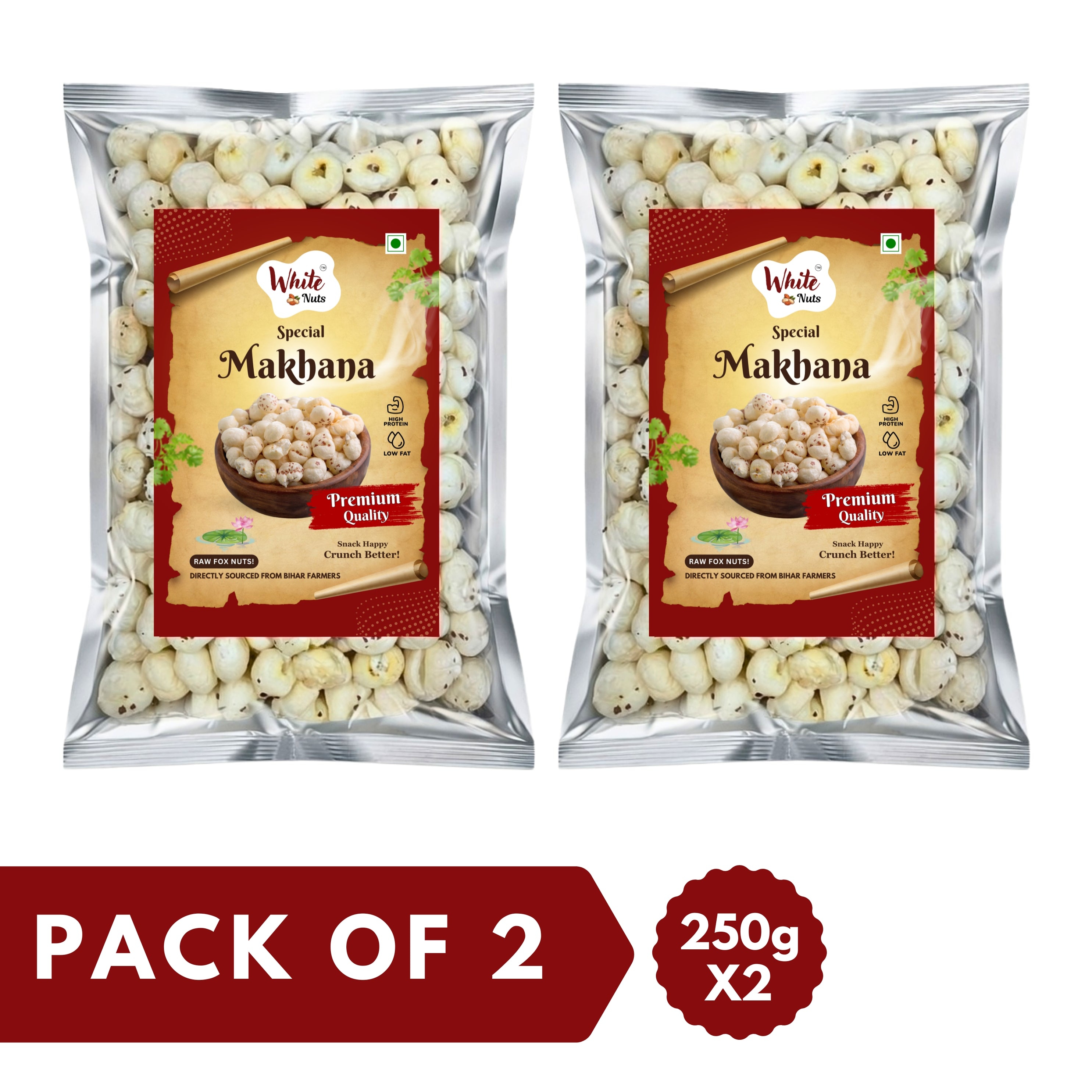 Whitenuts Premium High Protein Makhana 250 GM (Pack of 2)